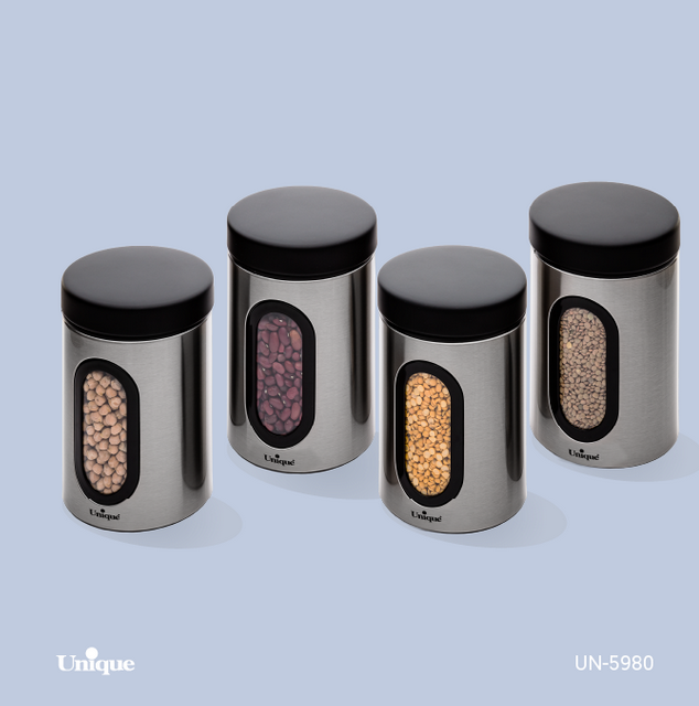 بانکه پنجرهدار استیل یونیک مدل UN-5980 | ظرفیت 2.5 لیتر، مناسب حبوبات و مواد خشک